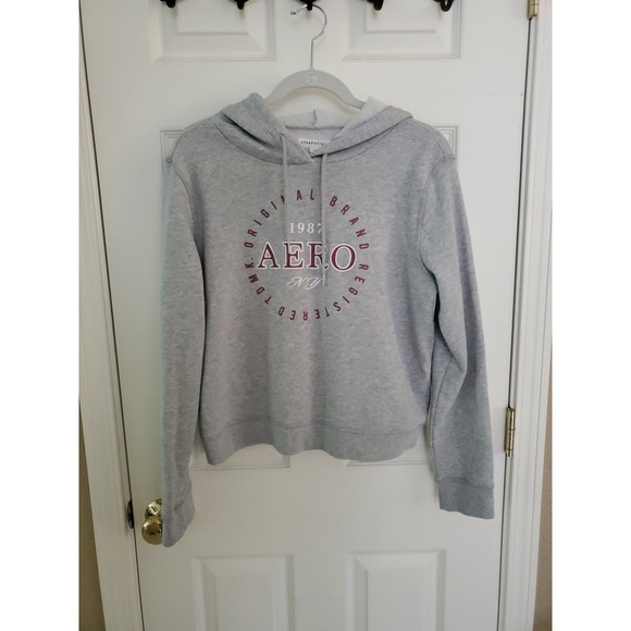 Aeropostale Tops - Aeropostale Womens Gray 1987 Aero Logo Hoodie Sweatshirt Pullover L